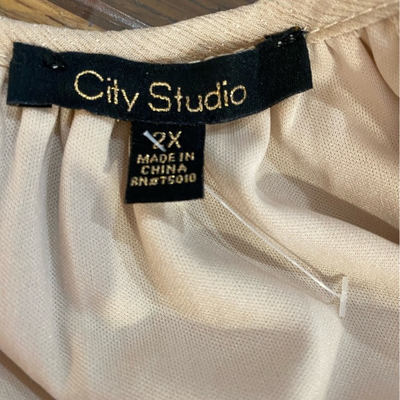 City Studio Champagne Cream Mid Length Boho Formal Dress Elastic Waist size 2X - Picture 15 of 16